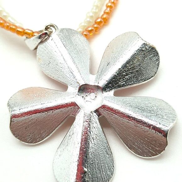 Kenneth Cole Flower Necklace Crystal & Enamel Swirl Pendant Beaded Chain - Picture 5 of 11